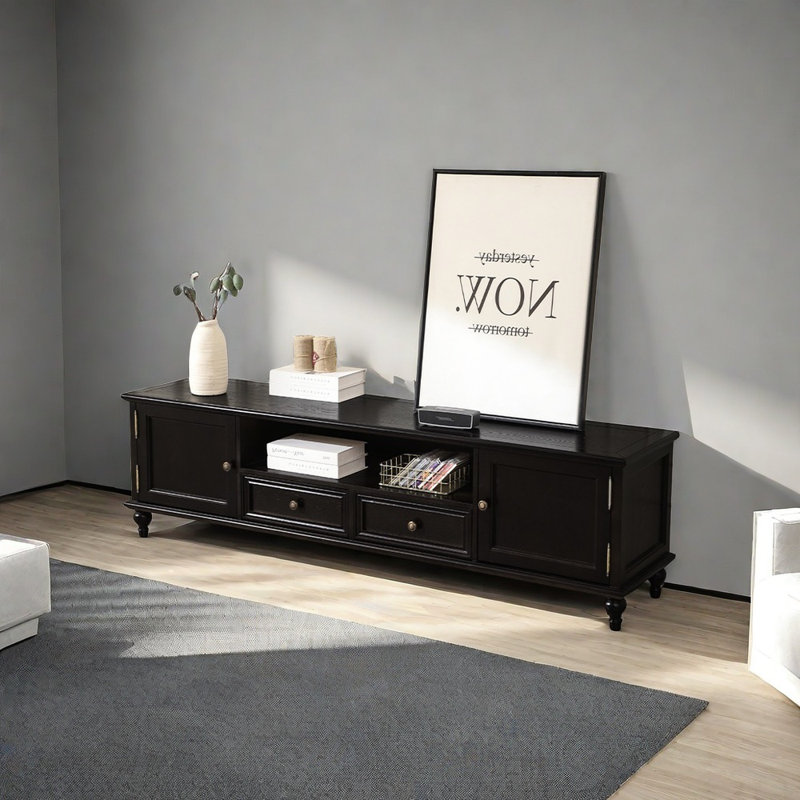 Exclusive solid pine TV cabinet, Black, 70.87"