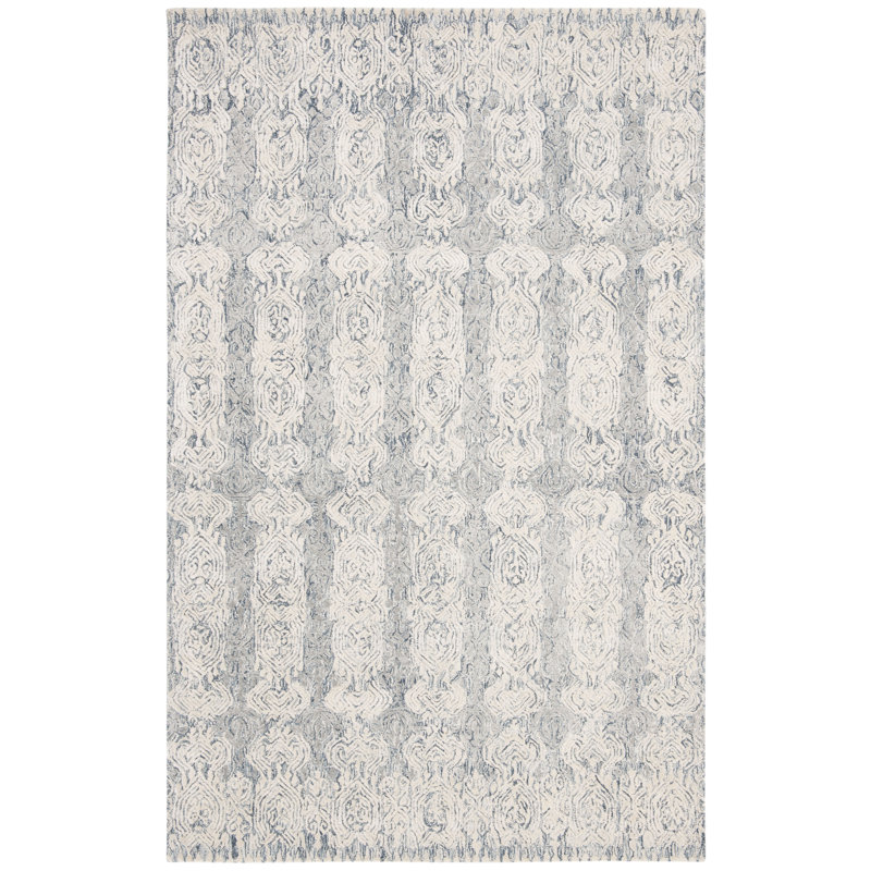 Tapis en viscose / laine touffeté à la main en ivoire / bleu Samaniego, Rectangle 6 pi x 9 pi