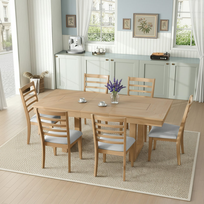 Ensemble de salle à manger extensible 7 pièces, Naturel / Beige, 7 pièces