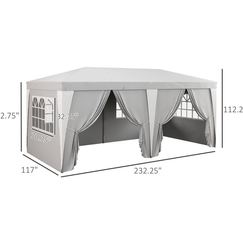 Grand auvent Ez Up avec 6 côtés amovibles, 4 fenêtres, hauteur réglable, tente pop grise pour les fêtes en plein air, 19 x 10 pi, parois latérales,