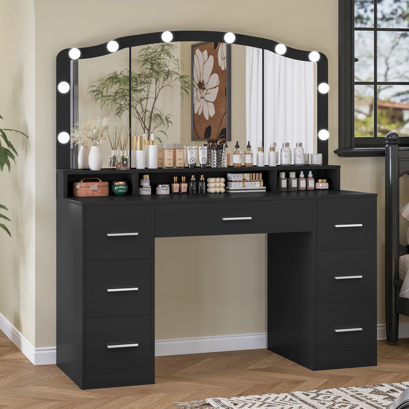 Beaconfield Vanity Set with Led Lights and Mirror Christmas Gifts, Black