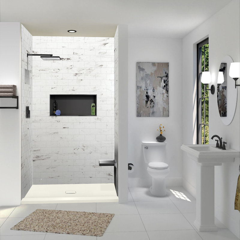 Base de douche Transolor Trimslate 60 po x 40 po avec seuil simple réglable et bonde centrale, Camée