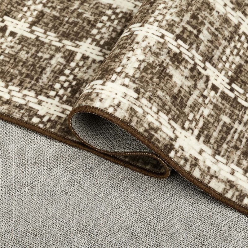 Tapis à motif géométrique à carreaux pour salon, cuisine, 9 x 12 pi (café)