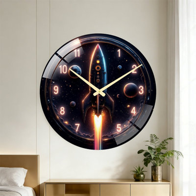 Rocket Launch Clock Art - 24‘’ Modern Glass Wall Clock