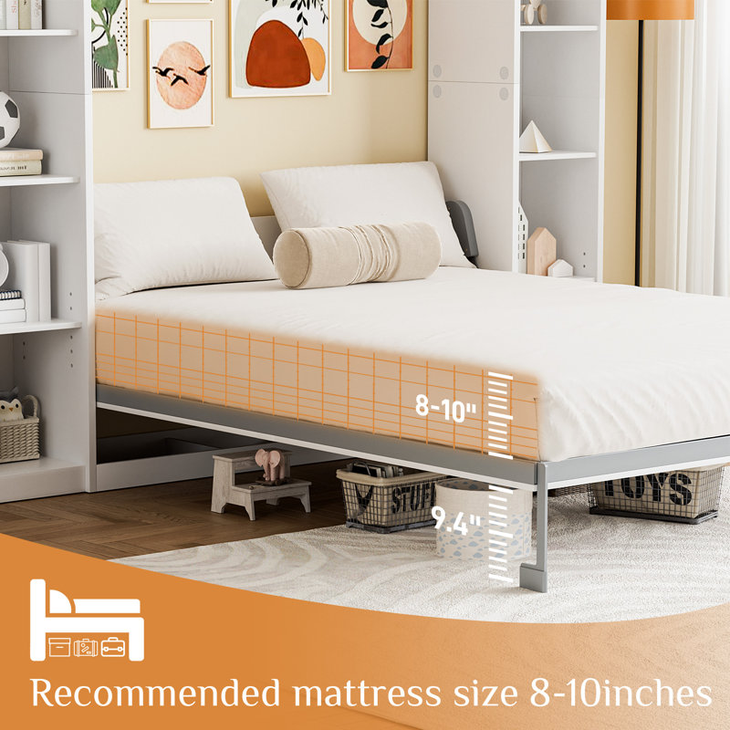 Lit escamotable Murphy avec tablettes de rangement, Grand lit, Blanc