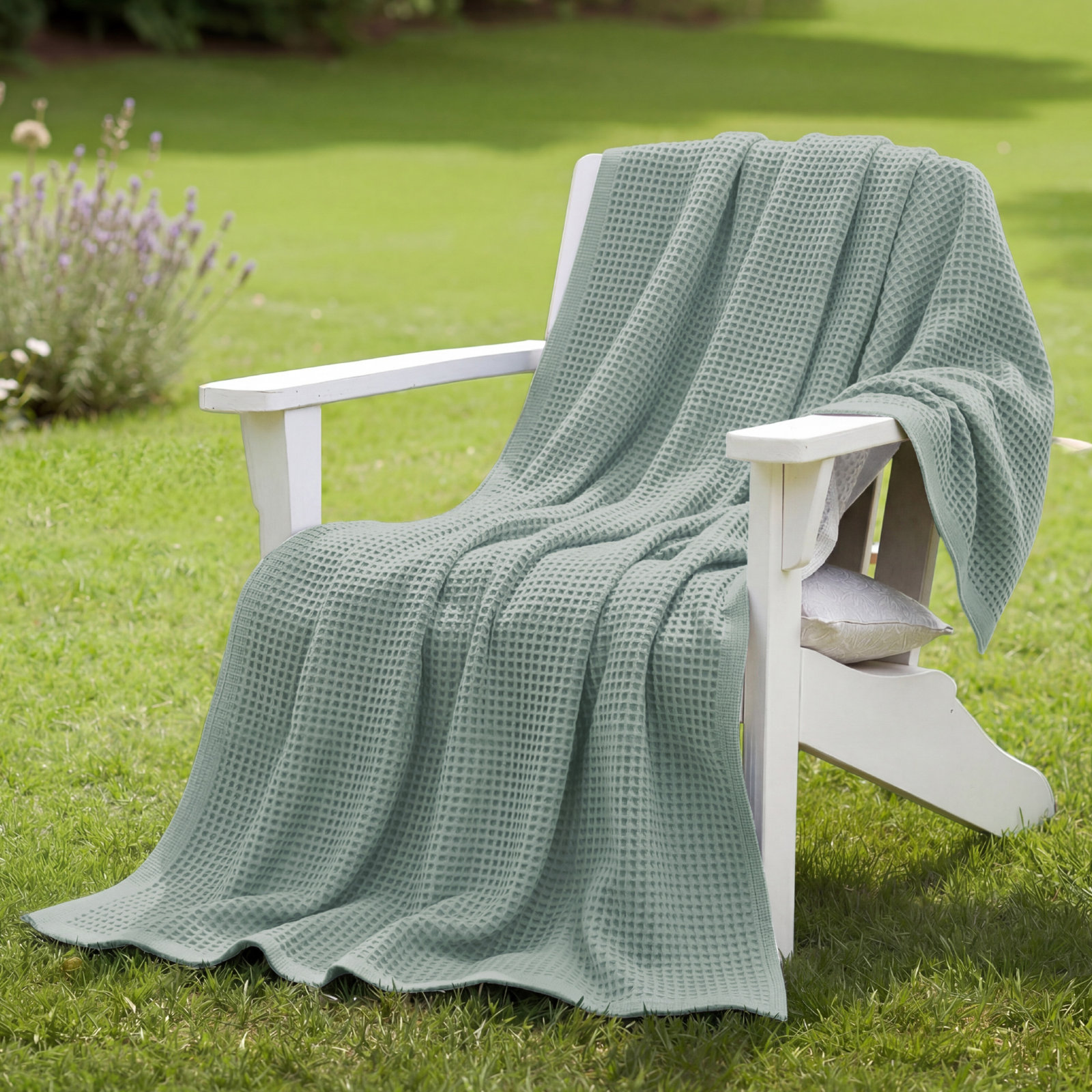 Essential Collection Bedsure 406gsm 100% Cotton Blanket Breathable Waffle Weave Throw Blanket GentleSoft™️, King, Sage Green