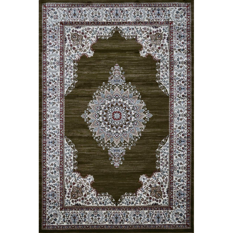 Master Collection Medallion Transitional Area Rug, Green, Runner 2' x 8'