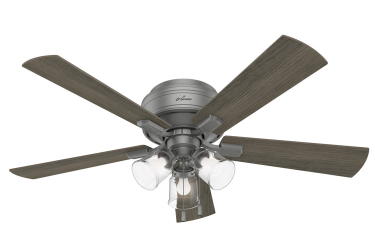 52" Crestfield 5 - Blade Flush Mount Ceiling Fan with Pull Chain and Light Kit Included