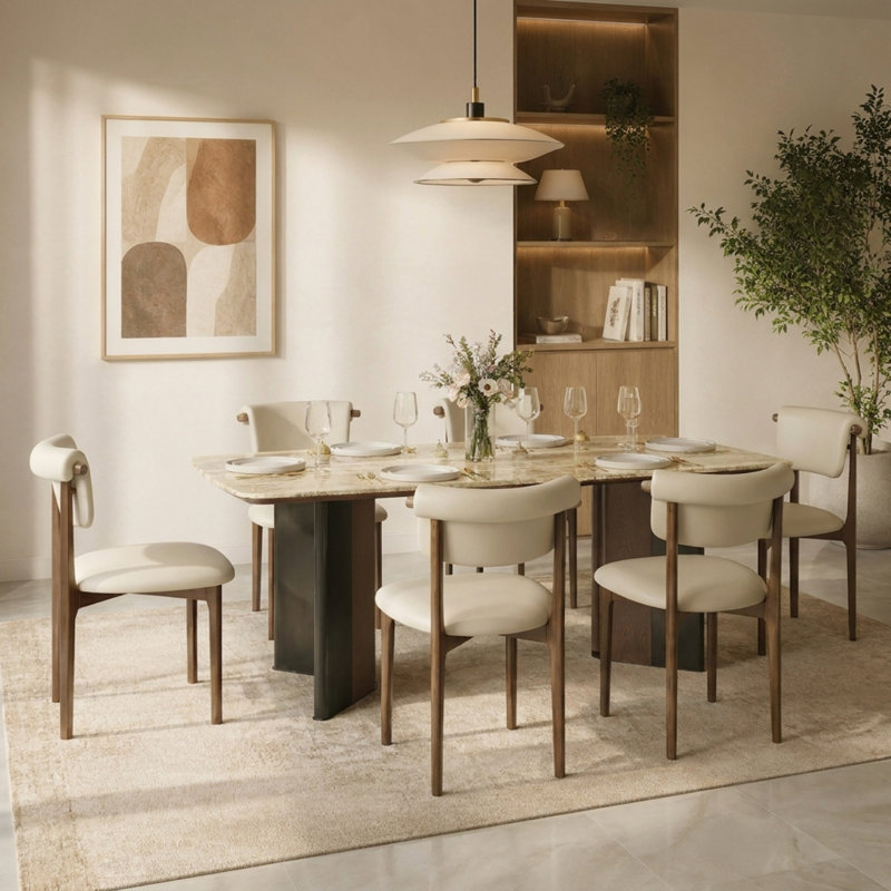 63 Inch Modern Dining Table, Stone-Effect Tabletop with Solid Base, Rectangular Kitchen & Dining Room Table for 4–6 People