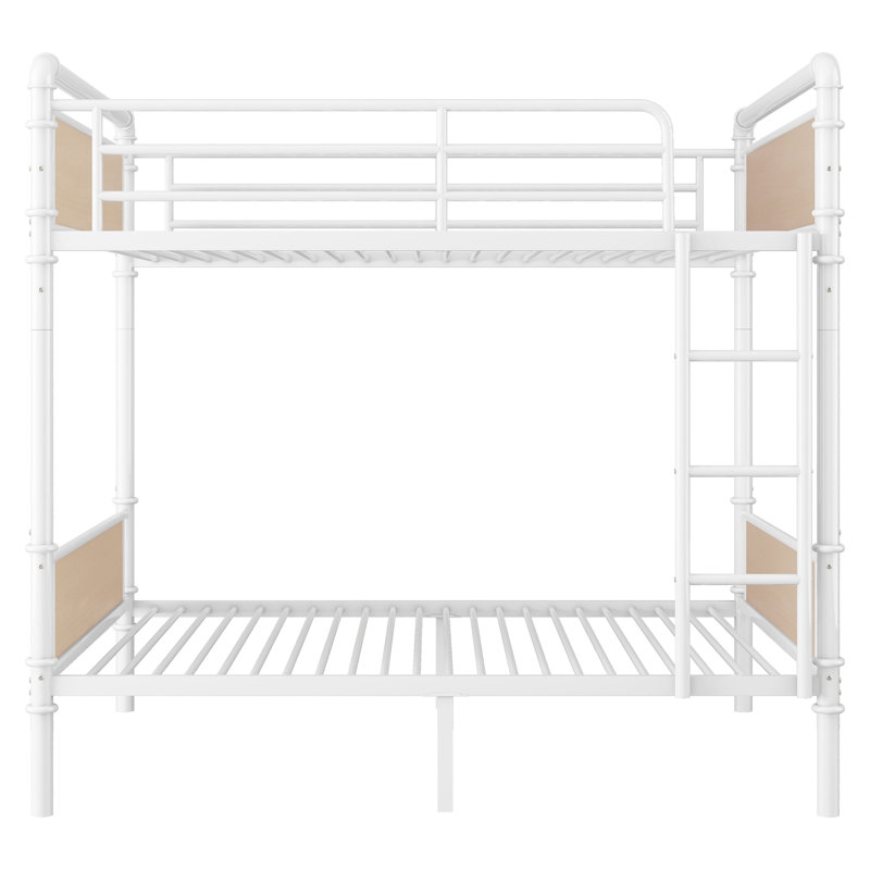 Lit superposé simple TG au-dessus de simple TG, structure industrielle détachable avec garde-corps, lit robuste peu encombrant pour les adolescents, blanc