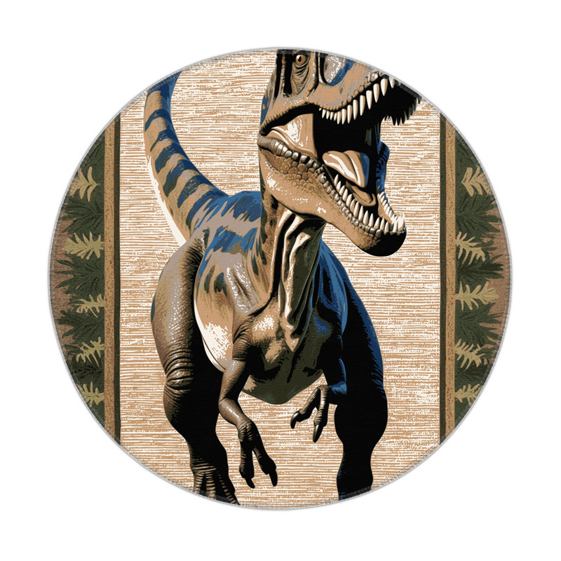 Dinosaurs Beige Indoor and Outdoor Area Rug, Round 5'