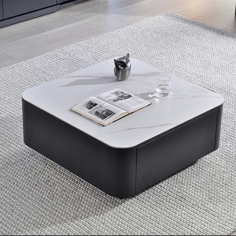 Table basse moderne simple carrée, H 15 po x L 35,4 po x l 35,4 po, Blanc, Noir, noir, noir, noir