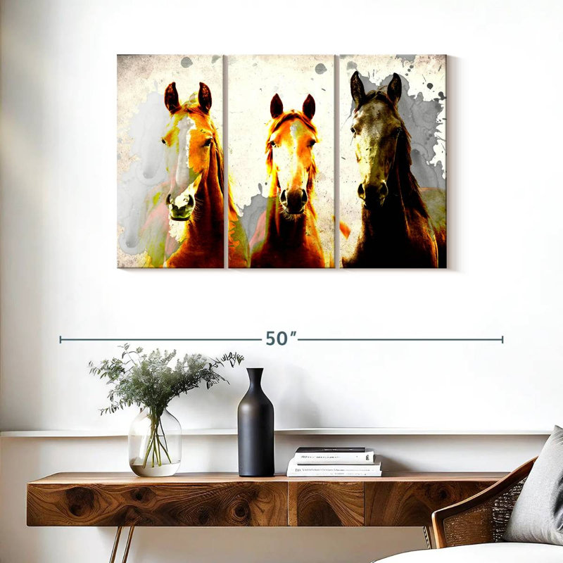 " Three Horse Heads " by Vintage Charm Collective 3 - Pieces, 38" H x 24" W x 1.25" D