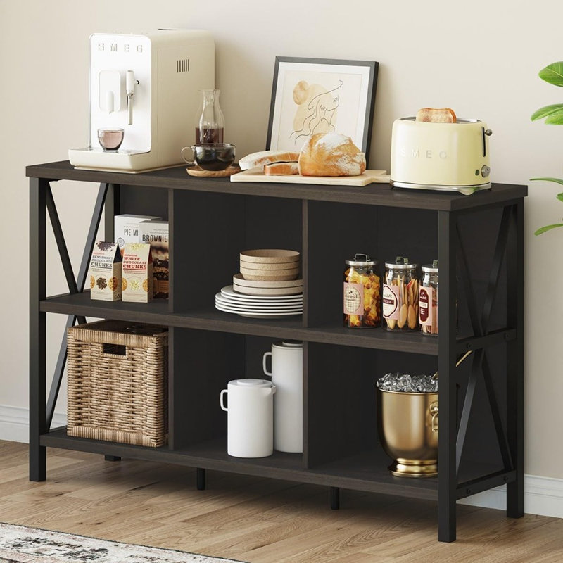 Rangement rustique à 6 cubes avec tablette, bois et métal