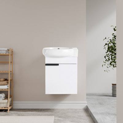 16" Wall Mounted Bathroom Vanity With Ceramic Sink And Soft Close Door