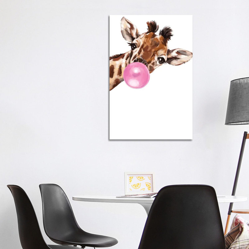 Sneaky Giraffe Blowing Bubble Gum by Big Nose Work - Print on Canvas, 101.6 cm H x 66.04 cm W x 1.91 cm D, No Frame