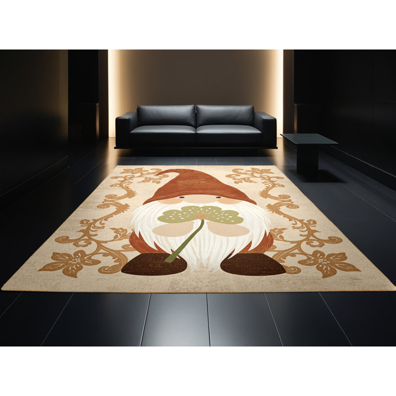 Tapis abstrait moderne et contemporain Soho St Patties lavable à la machine - reliure brun clair, 5 x 7