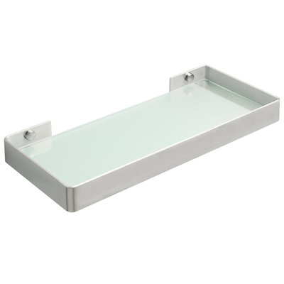 Brushed Nickel Glass Floating Shelves For Bathroom Wall Mounted Bathroom Shelf Over Toilet,SUS304 Stainless Steel Wall Shelf With Glass ,11.8 Inch