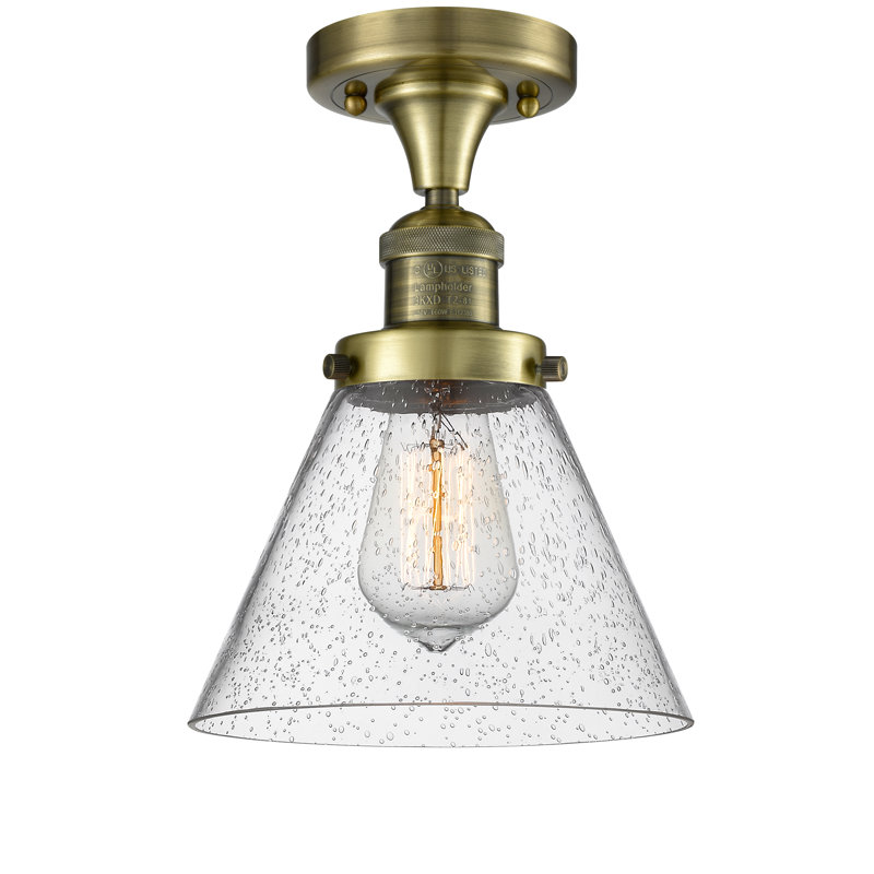 Cone 1 Light Semi-Flush Mount, Antique Brass, Seedy