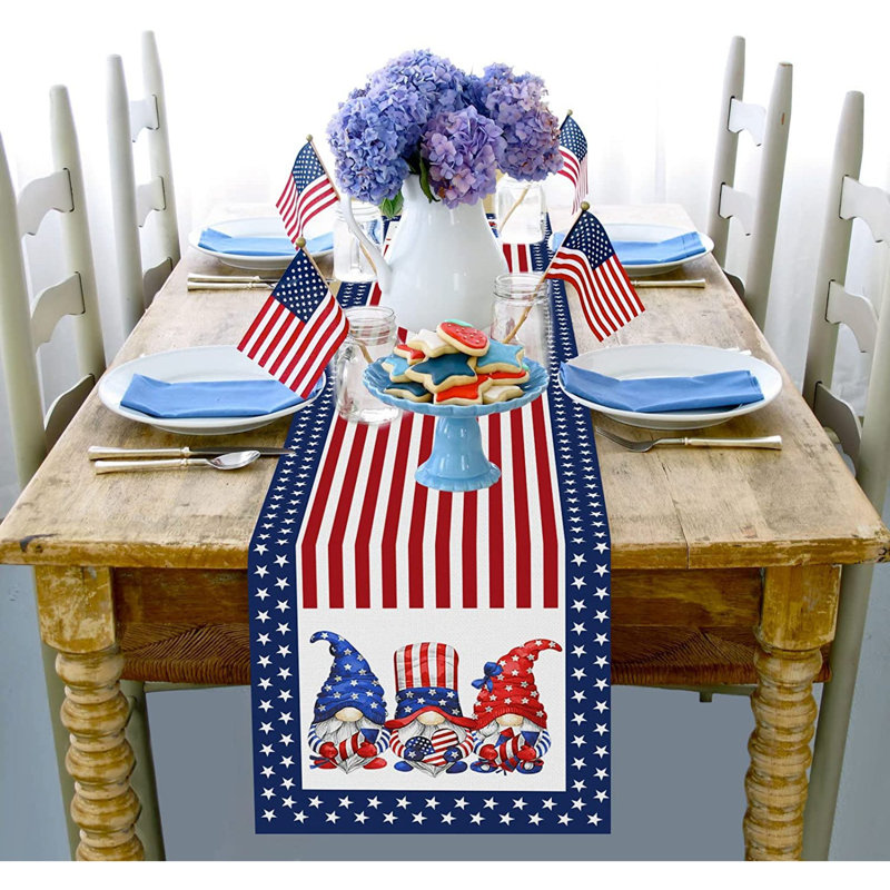 Ibrohim Rectangle Striped Independence Day Polyester Table Runner, 72" L x 13" W
