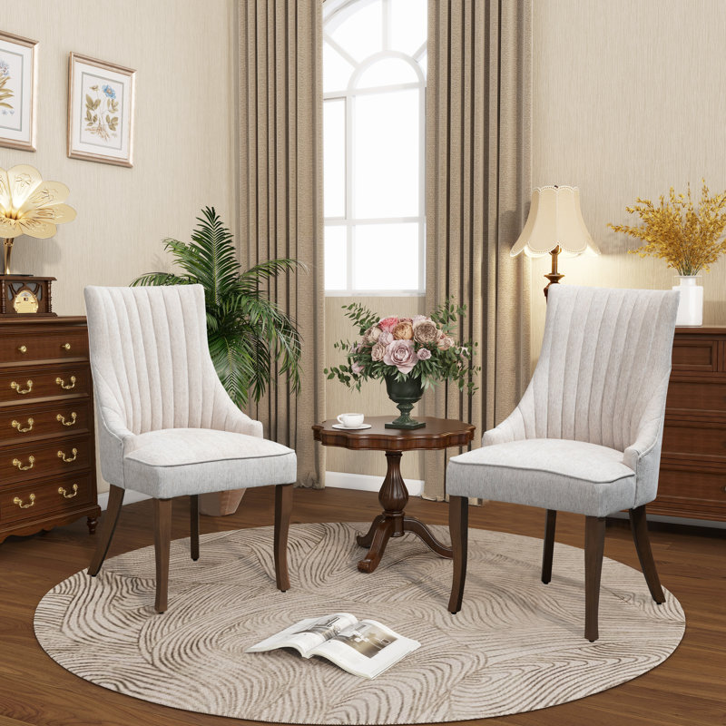 Belice Upholstered Linen Channel Tufted Dining Chair (set of 2), Beige