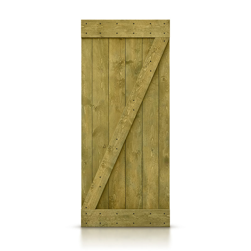 Porte de grange peinte en bois et en métal sans ensemble de quincaillerie d’installation, 36 po x 84 po, Vert jungle