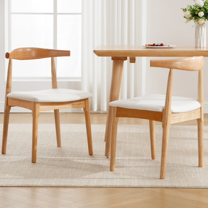 Modern Upholstered Dining Chairs With Backrest, With Solid Wood Frame, For Dining Room/Living Room, Natural Wood