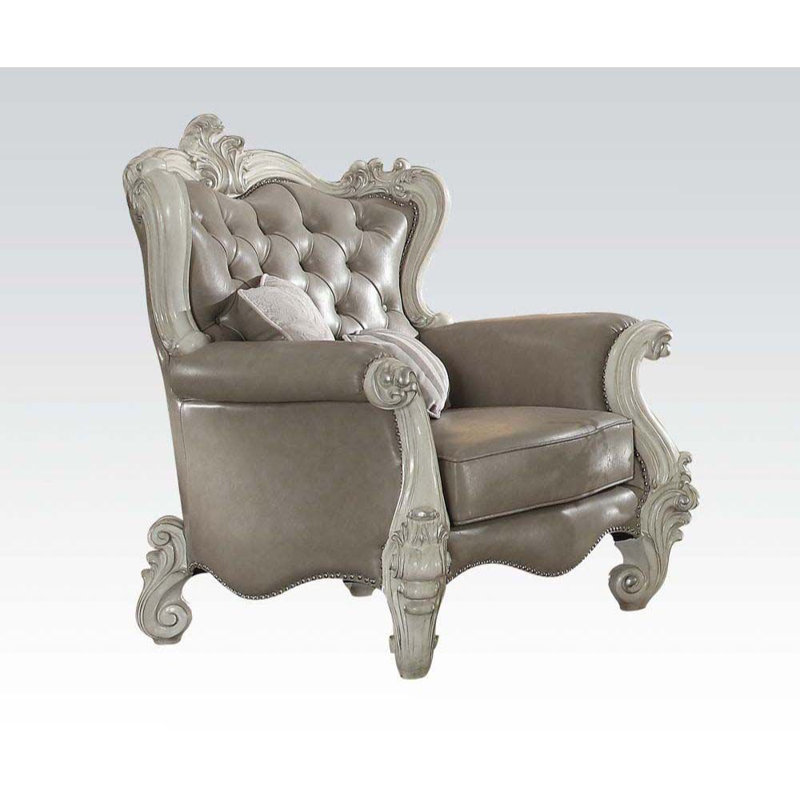 Ensemble de salon en similicuir 3 pièces Versailles, Blanc os, Similicuir gris rétro