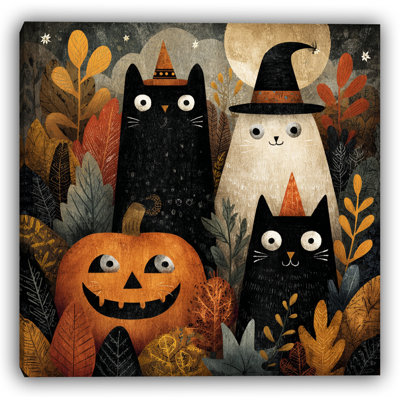 Chats avec citrouille, art mural d'Halloween