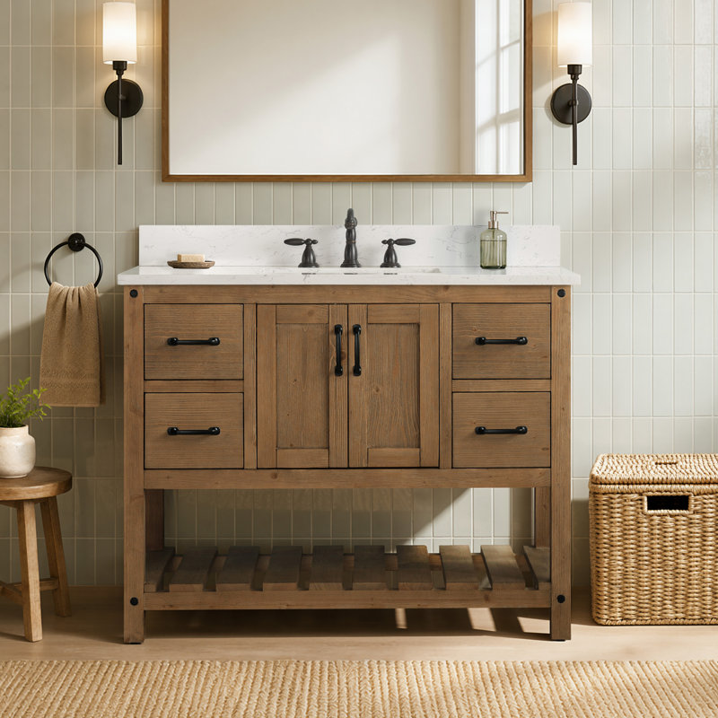 Ensemble de meuble-lavabo simple 42 po Radstock, Blanc de Carrare, Naturel antique