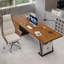 Bureaux rectangulaires en bois massif brun clair + bureaux en fer-107978743-107978740