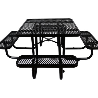 Table carrée de 46 po en acier noir avec support pour parasol