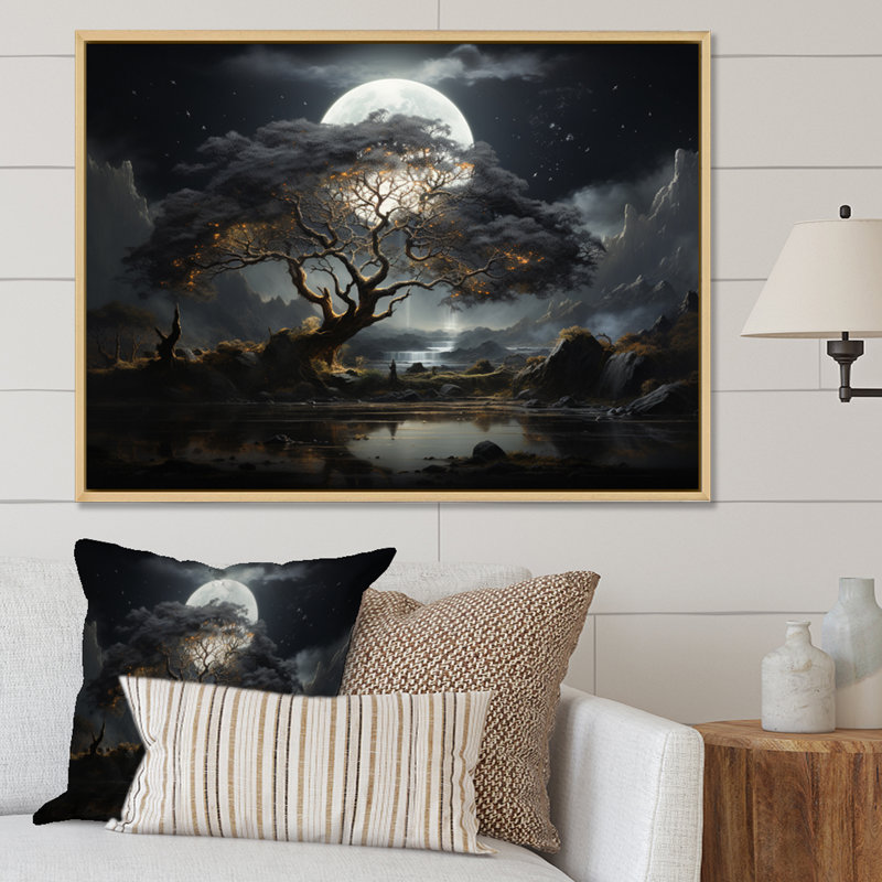 «Grey Tree Essence of Light - Trees», art mural, H 12 po x l 20 po x P 1 po, Cadre naturel flottant
