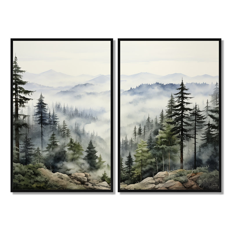 Pin, Misty Mountain I - art mural pin surdimensionné, Noir, H 36 po x l 48 po, Reproduction encadrée sans passe-partout