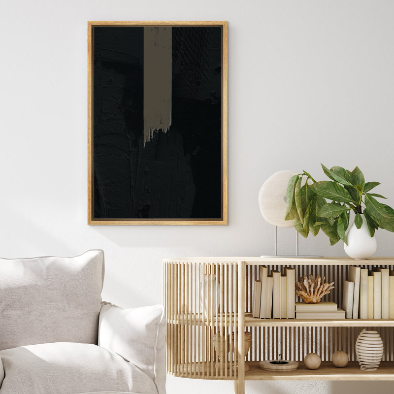 Motif géométrique noir sur fond gris à rayures, formes abstraites et minimalistes, décoration murale nordique contemporaine sur toile