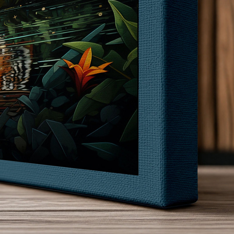 Tiger In Bloom Tropical - Print, 30x20 - 76.2 x 50.8 cm, Teal Border