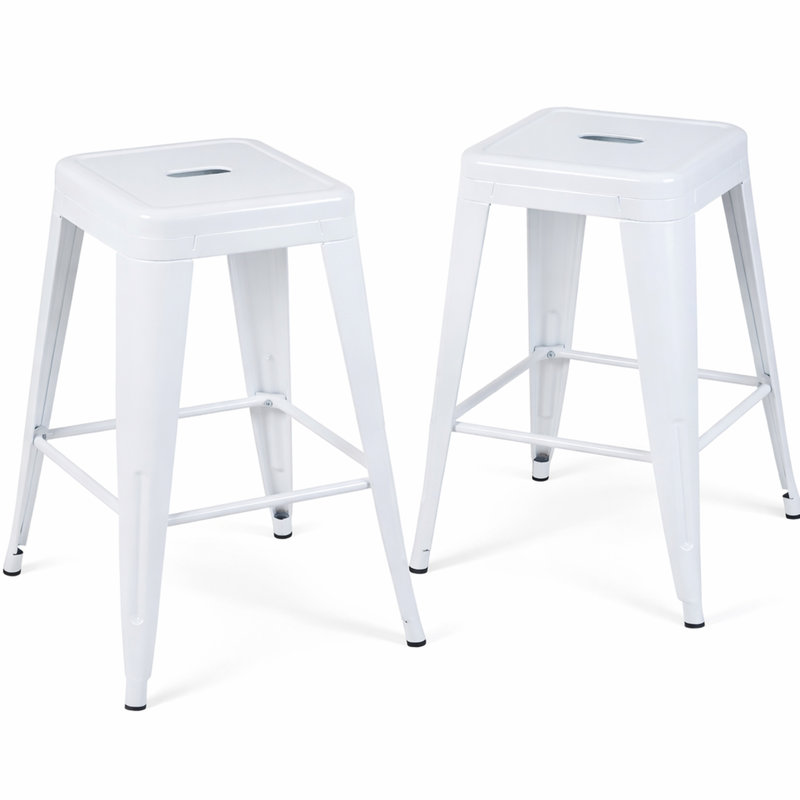 24 tabourets de bar sans dossier en métal de 24 po de hauteur comptoir, non empilables, détachables, simples et faciles à assembler, espace pour îlot de cuisine, bar, salle à manger - tracas de ton blanc - couleur rapide