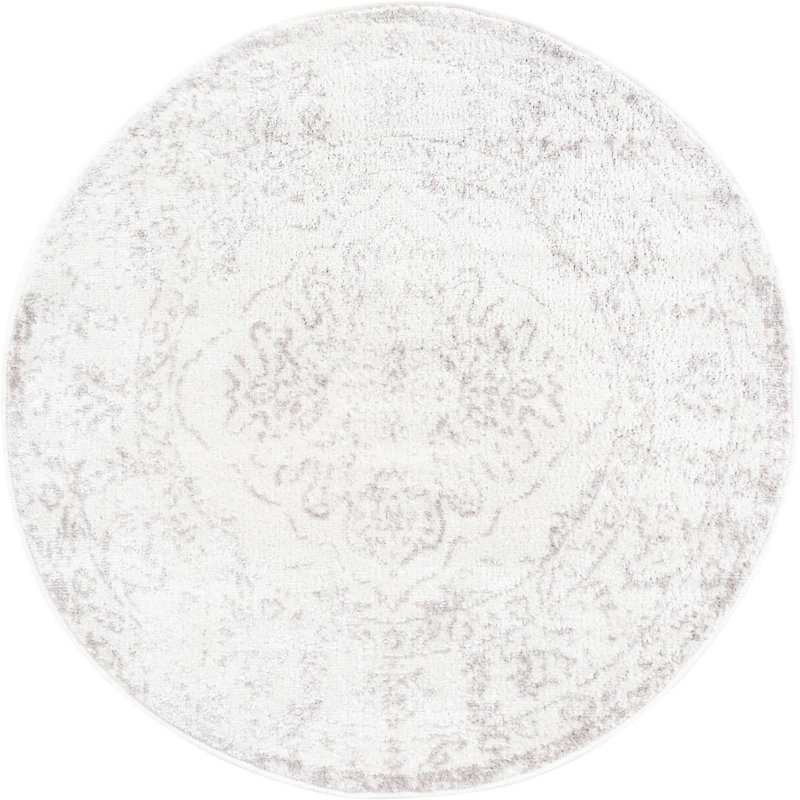 Avalynne Oriental Ivory/Gray Area Rug, Round 3'