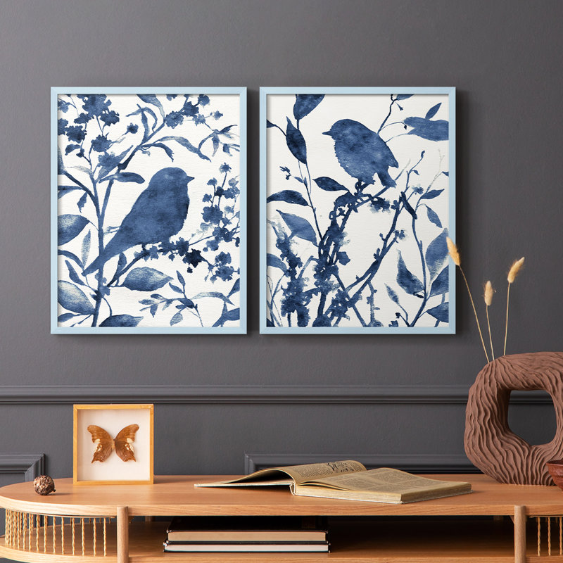 «Bluebird Silhouette I», reproduction encadrée de qualité supérieure - prête à être accrochée - aucun clou requis - aucun clou requis