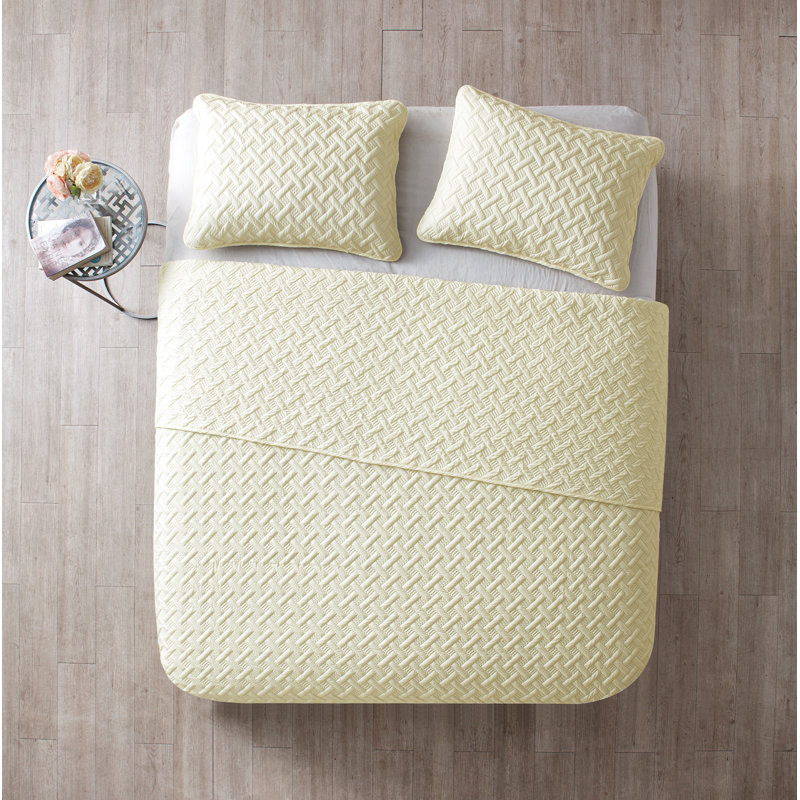 Ensemble de courtepointe à tissage de panier Nina, Ivoire, Couvre-lit simple + 1 taie