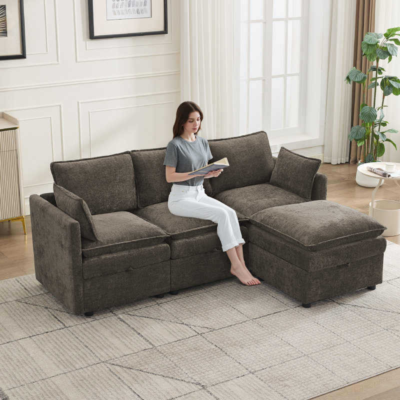Canapé modulaire en L 80,3 po avec rangement, Brun