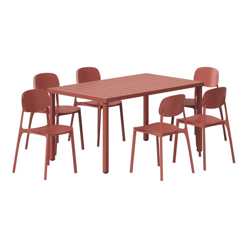 6-Person Outdoor Rectangular Dining Set, Red
