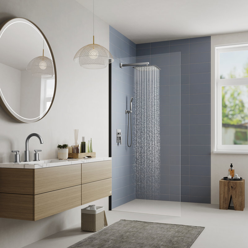 Système de tête de douche à pluie murale 12 po avec robinet et corps de robinet brut, Nickel brossé
