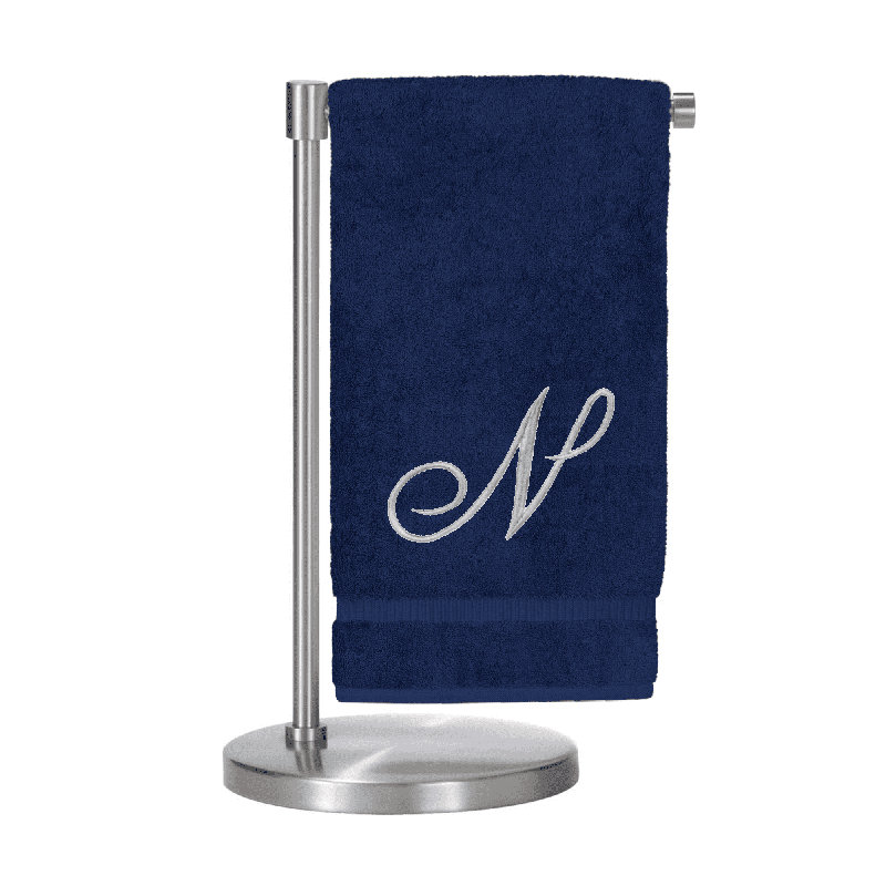 Serviettes de bain monogrammées - ensemble de 1 - lettre en script, Marine / Argent, N