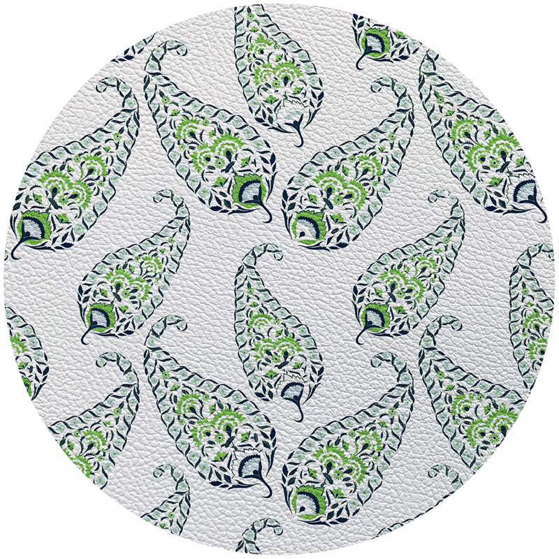 Indian Paisley 16" Vinyl Placemat, Green White