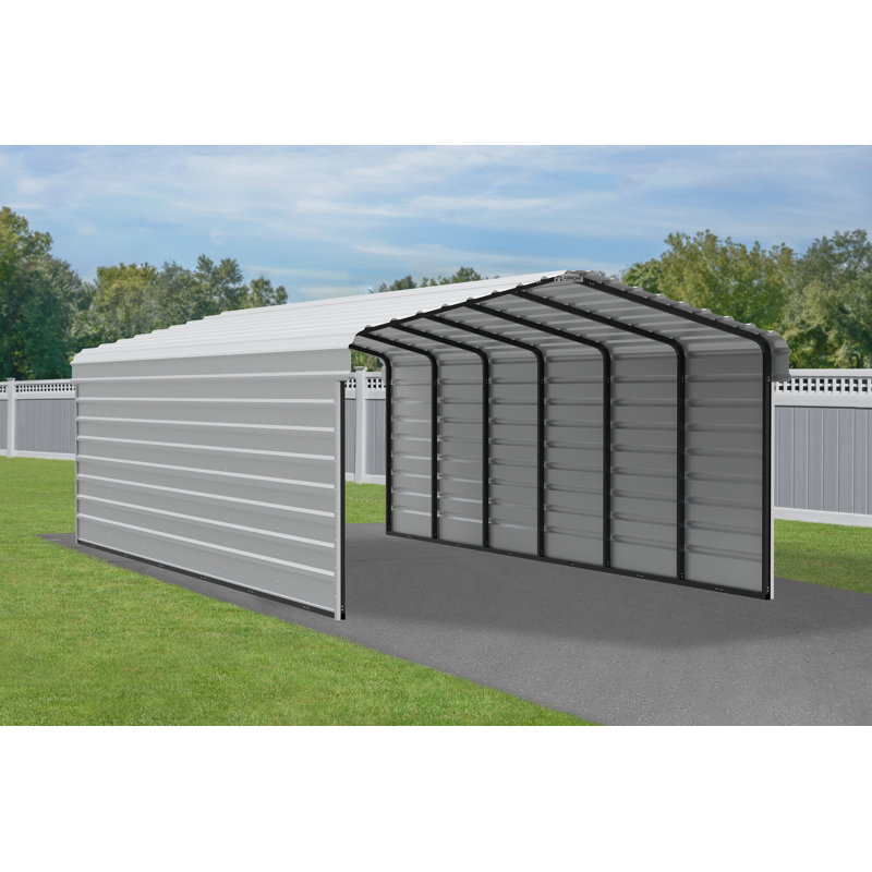 Abri d'auto en acier avec 2 ensembles de parois latérales, 12 x 29 x 7, Blanc