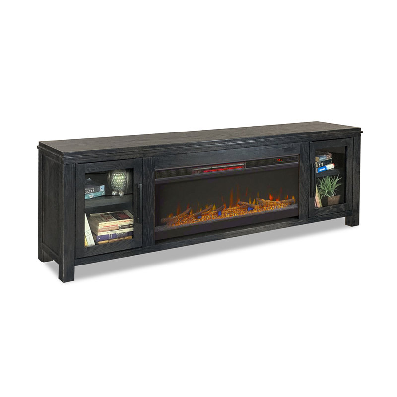 Meuble télé 86 po avec foyer électrique pour téléviseur de 95 po ou moins, assemblage minimal, finition clou de girofle