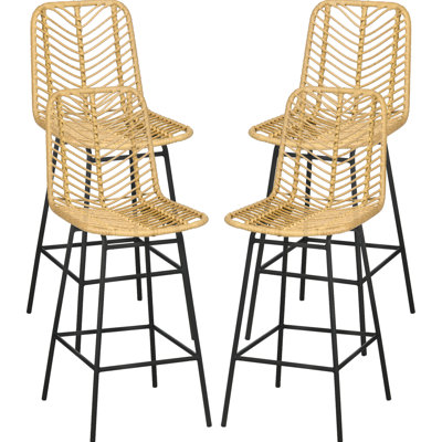 26" Counter Height Of 4, Kitchen Stools, Yellow Seat And Back For Breathable Serenity, Steel Frame Foot Pad Support Cool Comfort, With Footrest
