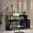 Modern Reception Desk With Led Lights, 63 Inches Front Counter Table With Lockable Drawer & Shelves