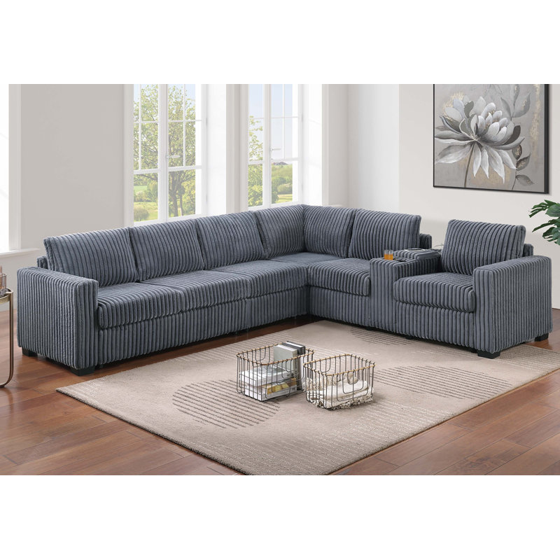 Ensemble modulaire 4 pièces Editha, Velours côtelé gris foncé